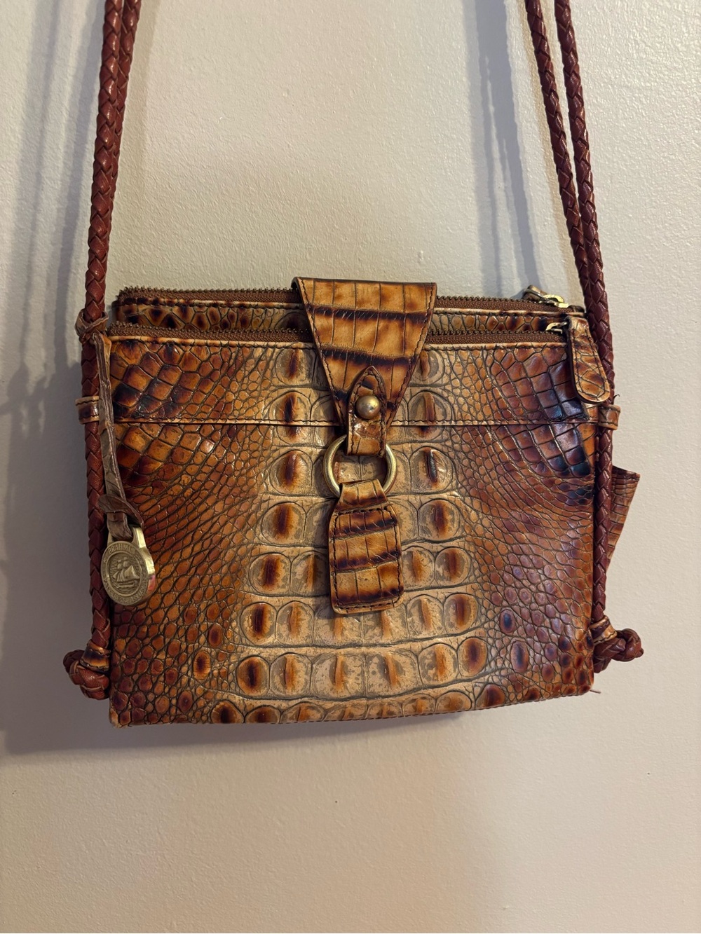 Brahmin Croc-Embossed Brown Leather Crossbody